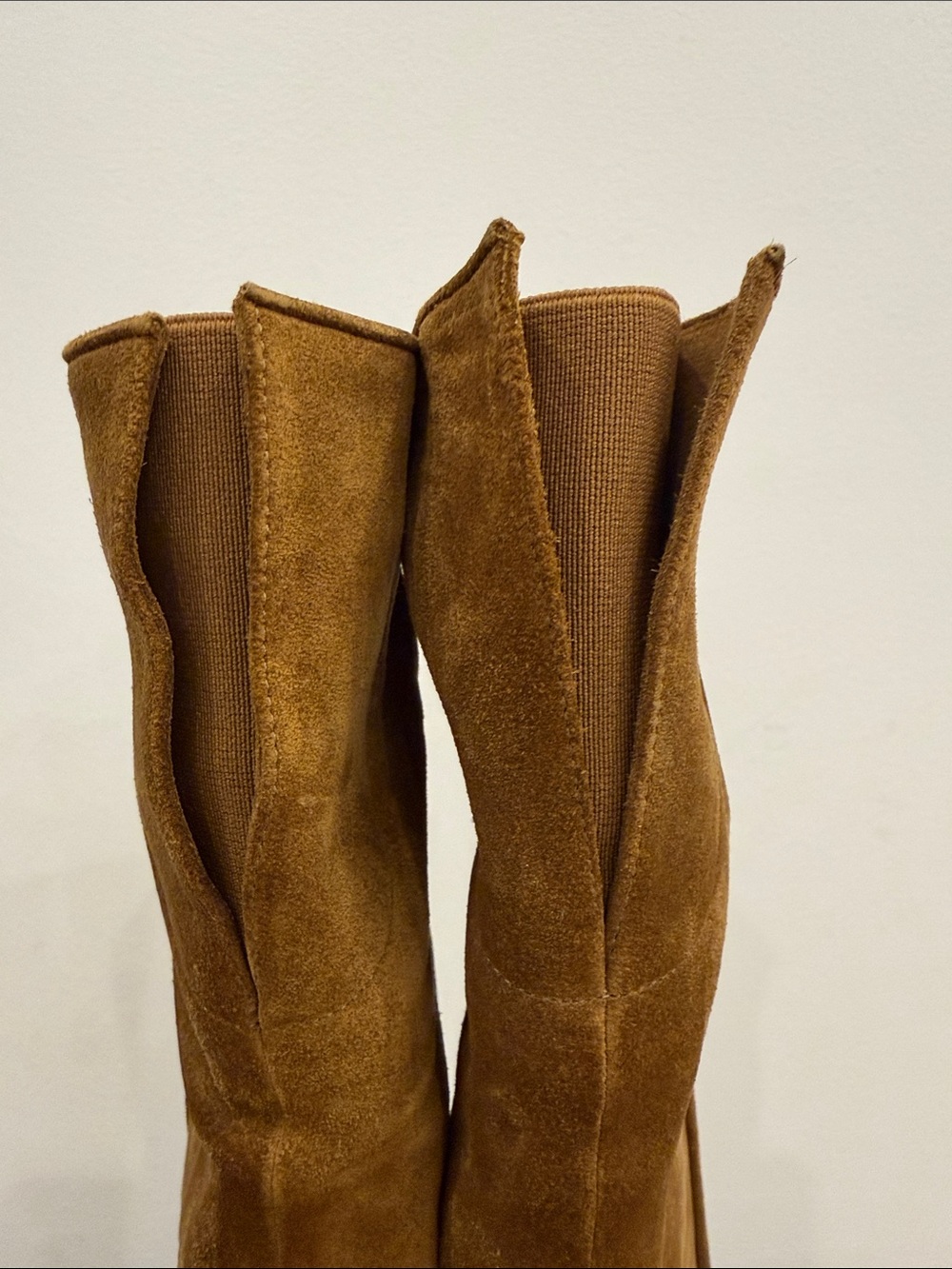 Laurence Dacade Camel Suede Over The Knee Boots EU 37 Stretch Back Basette style - Picture 5 of 9